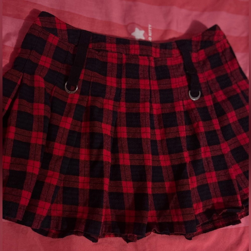 Pleated Red/Black Plaid Skirt